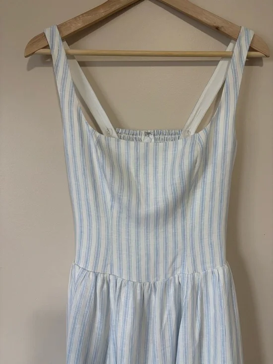 NEW Reformation Janu Midi Linen Dress Swan Stripe Blue White | US 2 / UK 6 - Picture 8 of 15